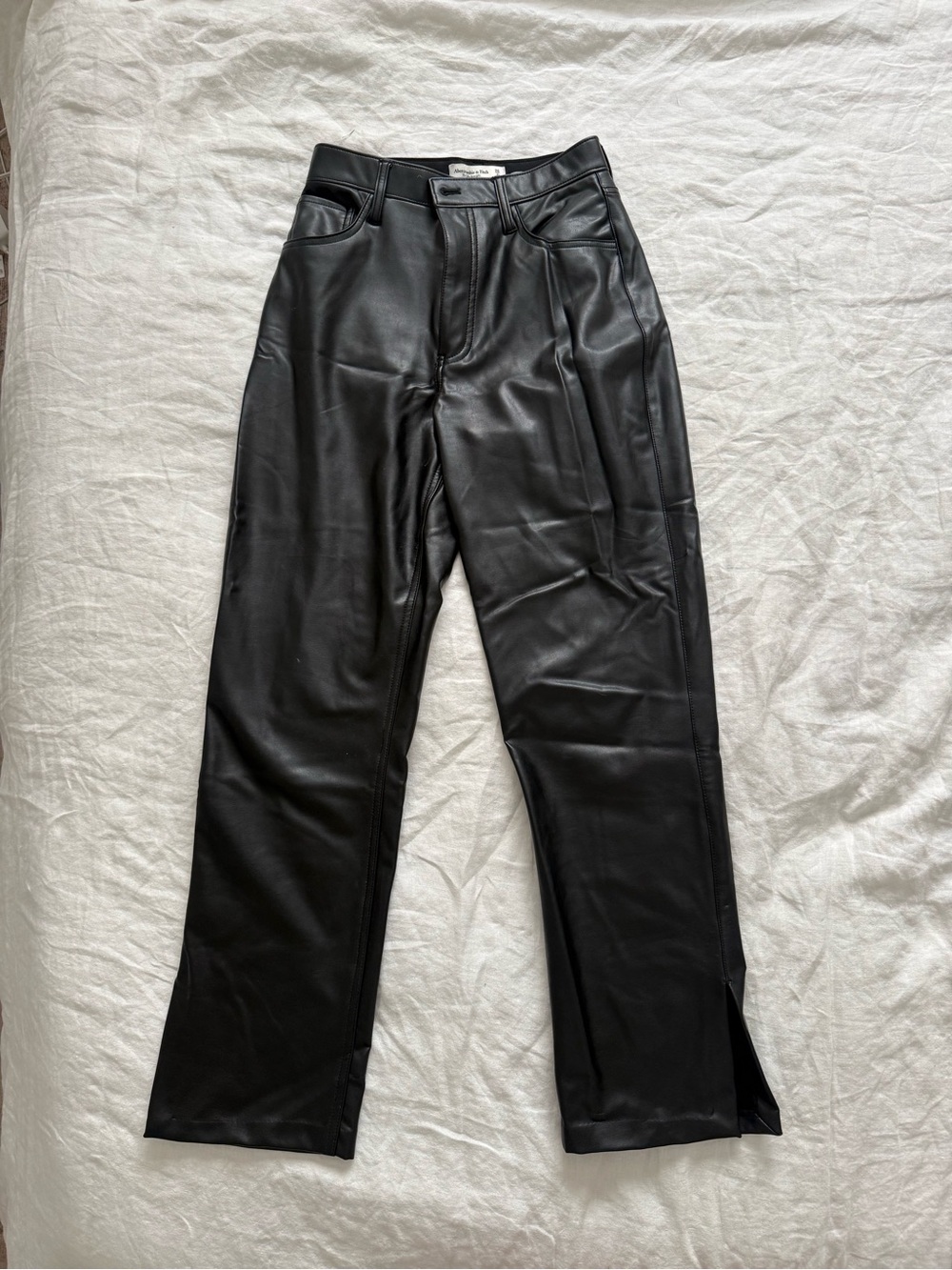 NEVER WORN - Abercrombie Black Faux Leather Straight-Leg Pants, Size 26 short